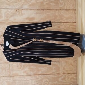 Junnie Leigh NY Designer Black Tan Stripe Wrap Dress Size 6